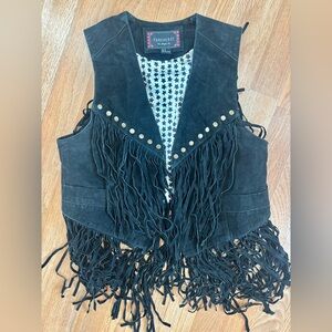 Forever 21 Black Fringe Vest with Stud Accents Festival Western